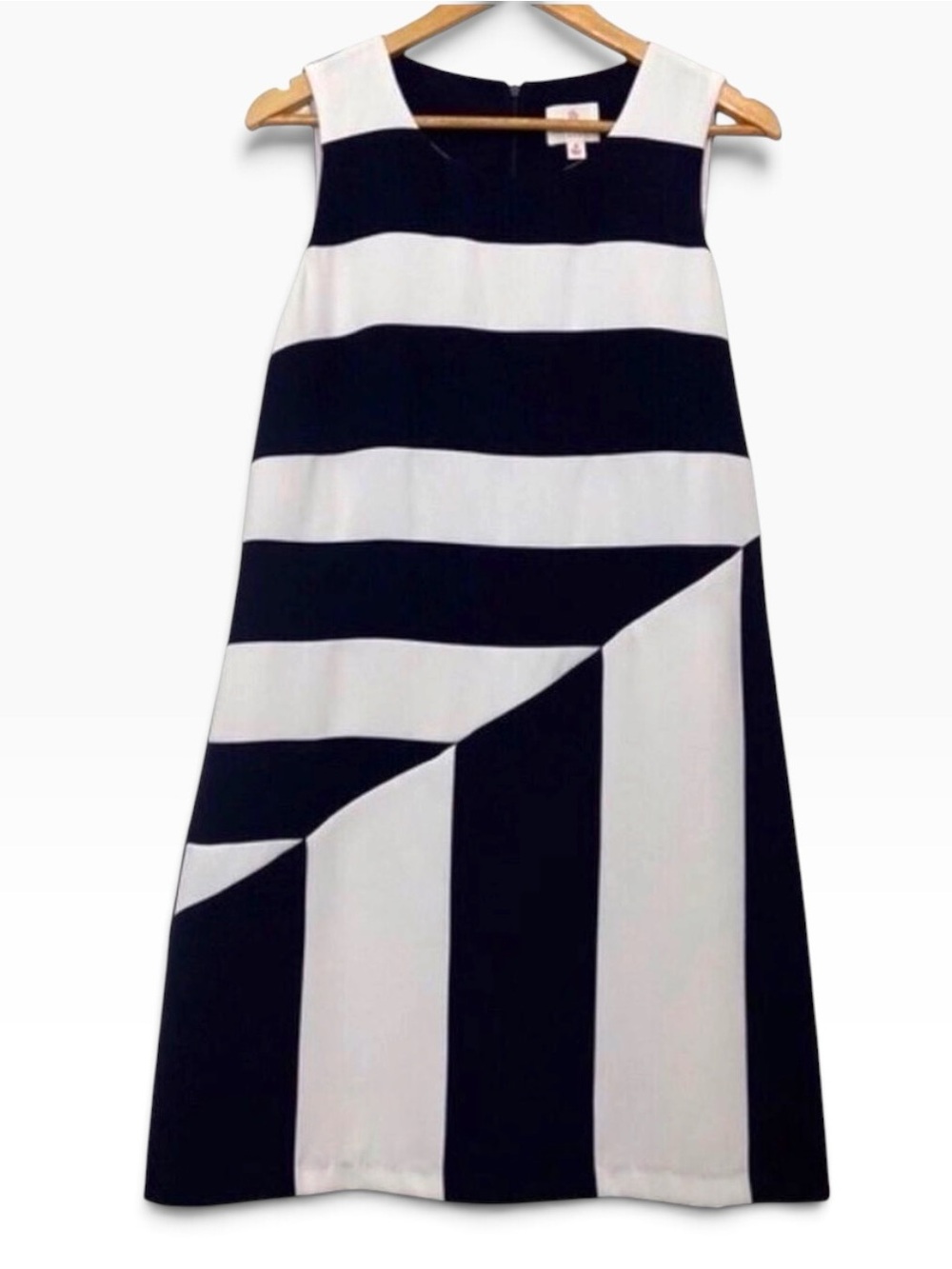 JULIE Brown New York nautical shift dress navy blue white stripe sleeveless 12